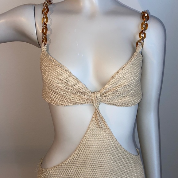 O-Ring Strap Ruched Front Cut Out Waist Tie Back Split Thigh Dress - Picture 6 of 8